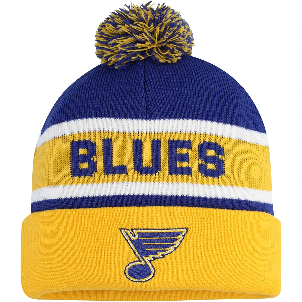 Bonnet en tricot à revers Starter Gold/Blue St. Louis Blues pour homme avec pompon