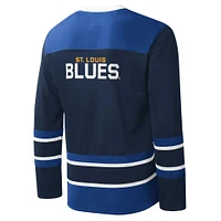 T-shirt à manches longues et col en V jersey carreaux croisés Starter bleu marine/bleu St. Louis Blues pour hommes