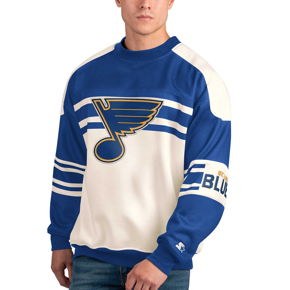 Men's Starter White St. Louis Blues Defense Fleece Crewneck Pullover Sweatshirt