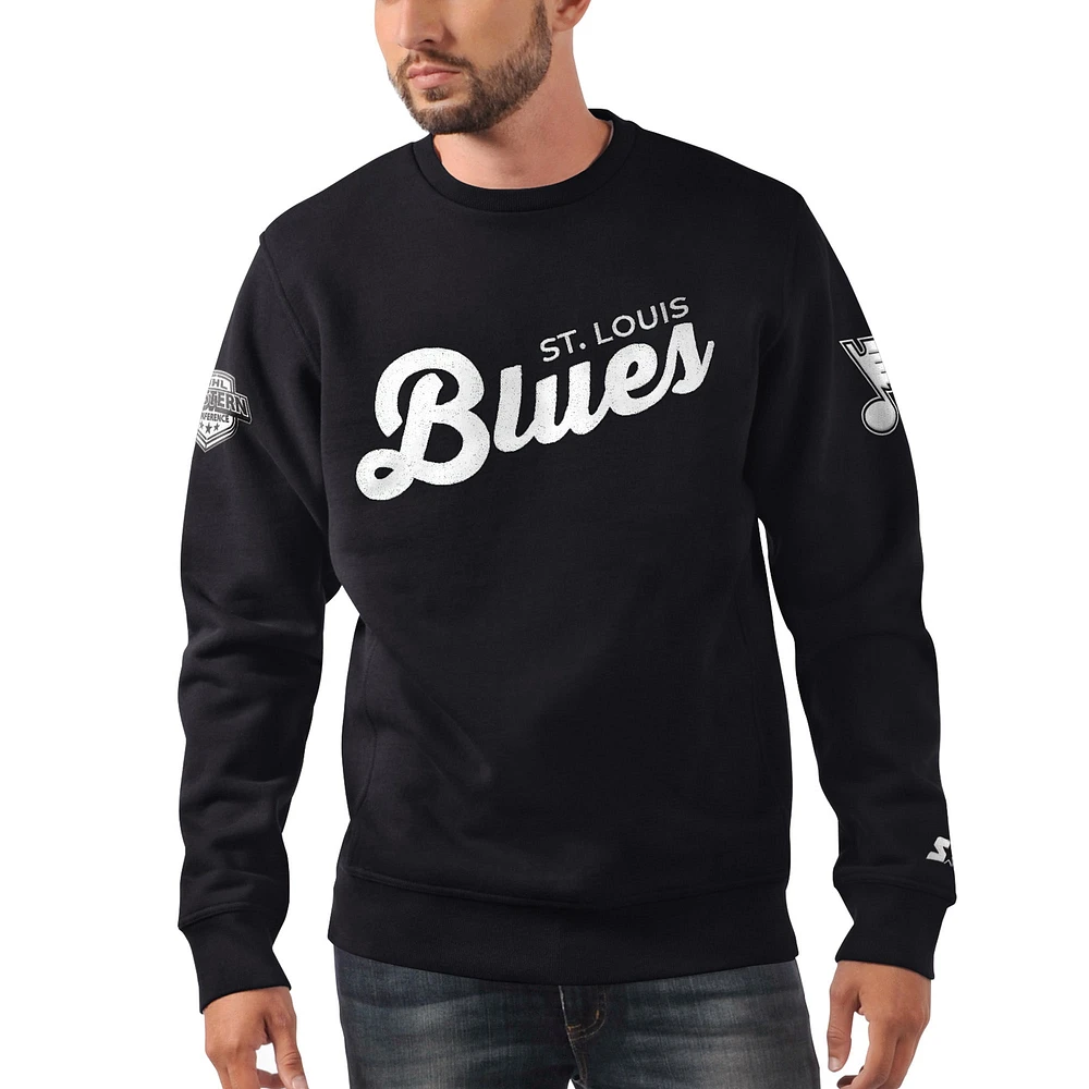 Men's Starter x NHL Black Ice St. Louis Blues Cross Check Pullover Sweatshirt