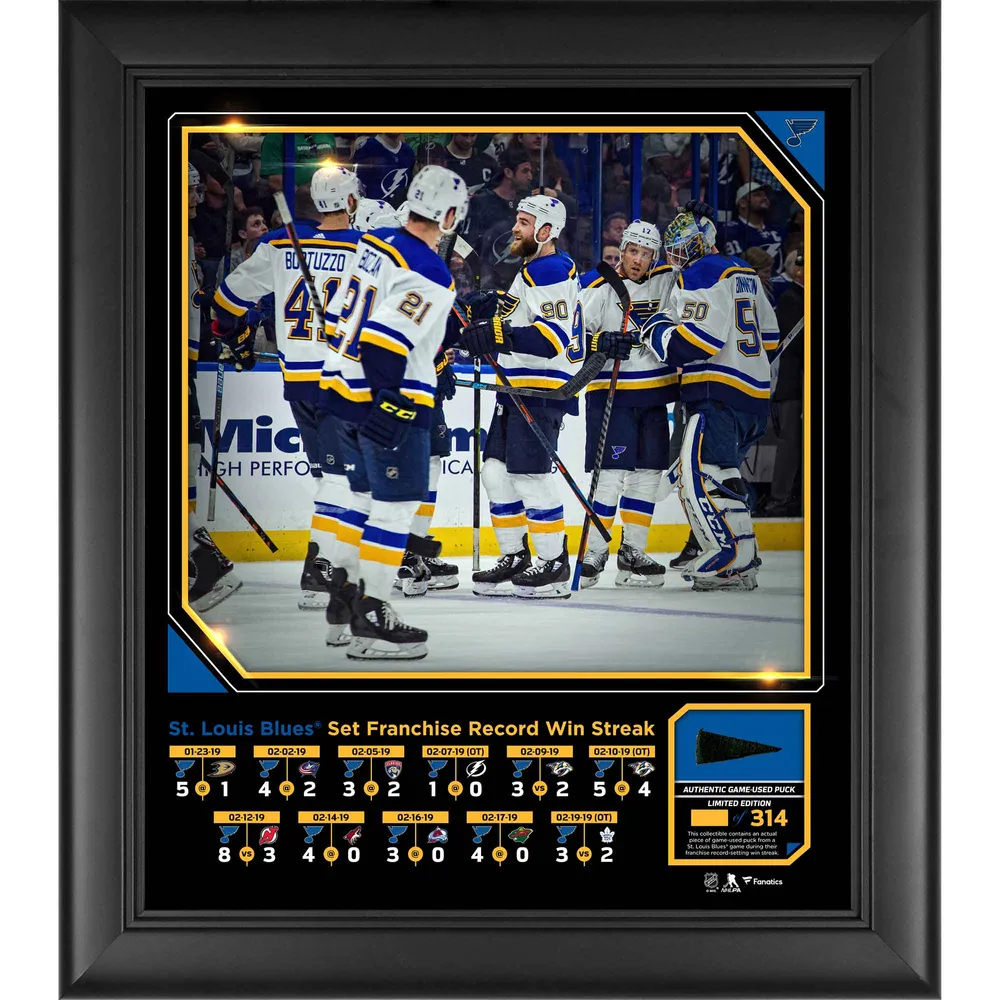 Lids St. Louis Blues Fanatics Authentic Framed 15 x 17 Franchise Record  Winning Streak Collage with a Piece of Game-Used Puck from Winning Streak -  Limited Edition of 314