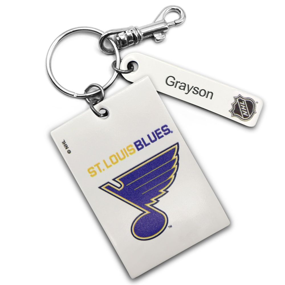 White St. Louis Blues Personalized Leather Rectangle Keychain