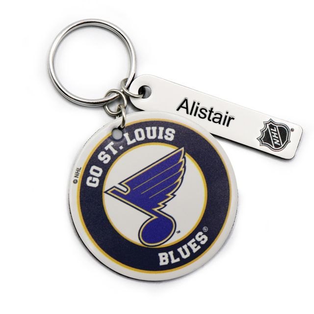 Porte-clés rond en cuir personnalisé avec logo de l'équipe Blues de St. Louis blanc