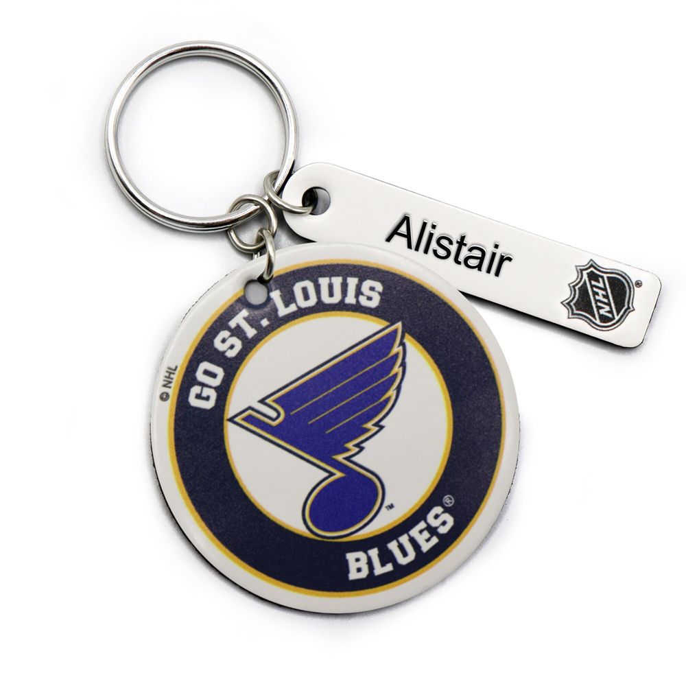 White St. Louis Blues Team Logo Personalized Leather Round Keychain