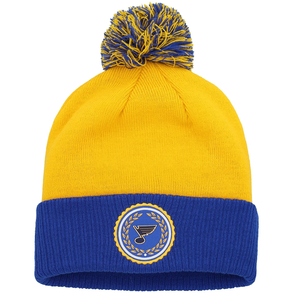 Bonnet en tricot à revers et pompon adidas Gold St. Louis Blues Laurel pour femme