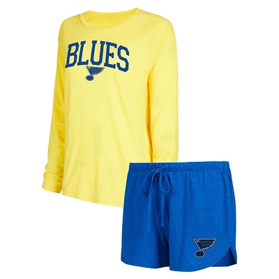 Ensemble de nuit Concepts Sport bleu/or St. Louis Blues en tricot à manches longues et short raglan pour femmes