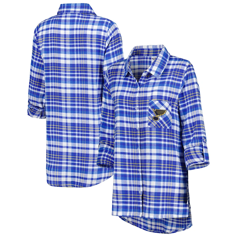 Chemise de nuit à manches longues en flanelle Mainstay Blues St. Louis pour femmes Concepts Sport