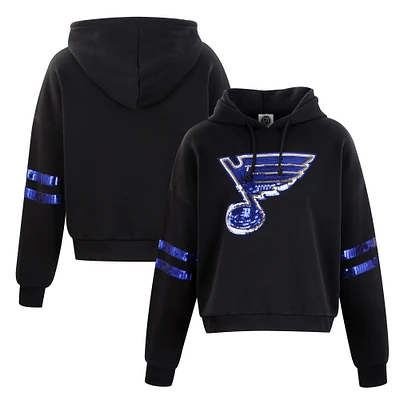 Sweat à capuche court sequins Cuce Black St. Louis Blues pour femme