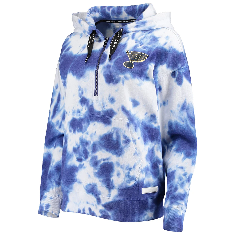 Sweat à capuche surdimensionné demi-zip DKNY Sport bleu/blanc St. Louis Blues Dakota Tie-Dye pour femmes