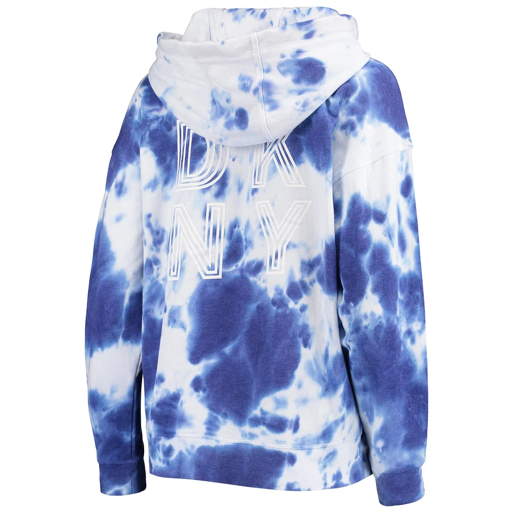 Women's DKNY Sport Blue/White St. Louis Blues Dakota Tie-Dye Oversized Half-Zip Hoodie