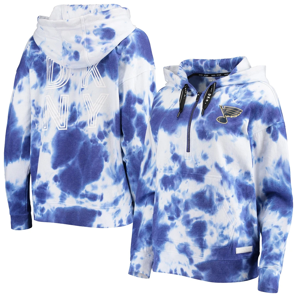 Sweat à capuche surdimensionné demi-zip DKNY Sport bleu/blanc St. Louis Blues Dakota Tie-Dye pour femmes