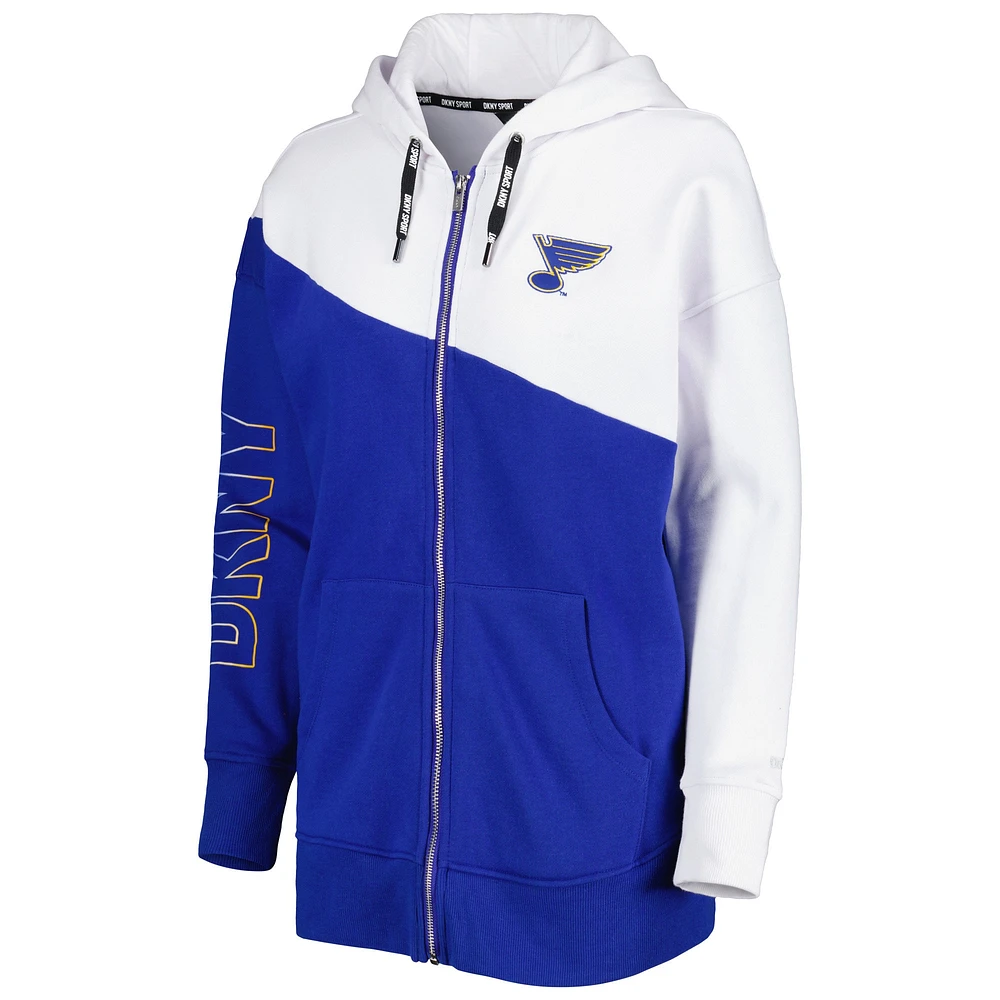 Sweat à capuche zippé DKNY Sport St. Louis Blues Gina pour femme, bleu/blanc