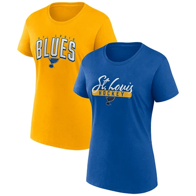 Ensemble de deux t-shirts fan Fanatics bleu/or pour femmes des St. Louis Blues