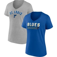 Ensemble de 2 t-shirts à col en V Fanatics pour femmes bleu/gris chiné St. Louis Blues Parent