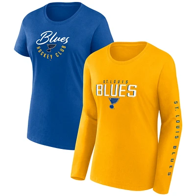 Ensemble de deux t-shirts à manches longues et courtes Fanatics Blue St. Louis Blues pour femmes