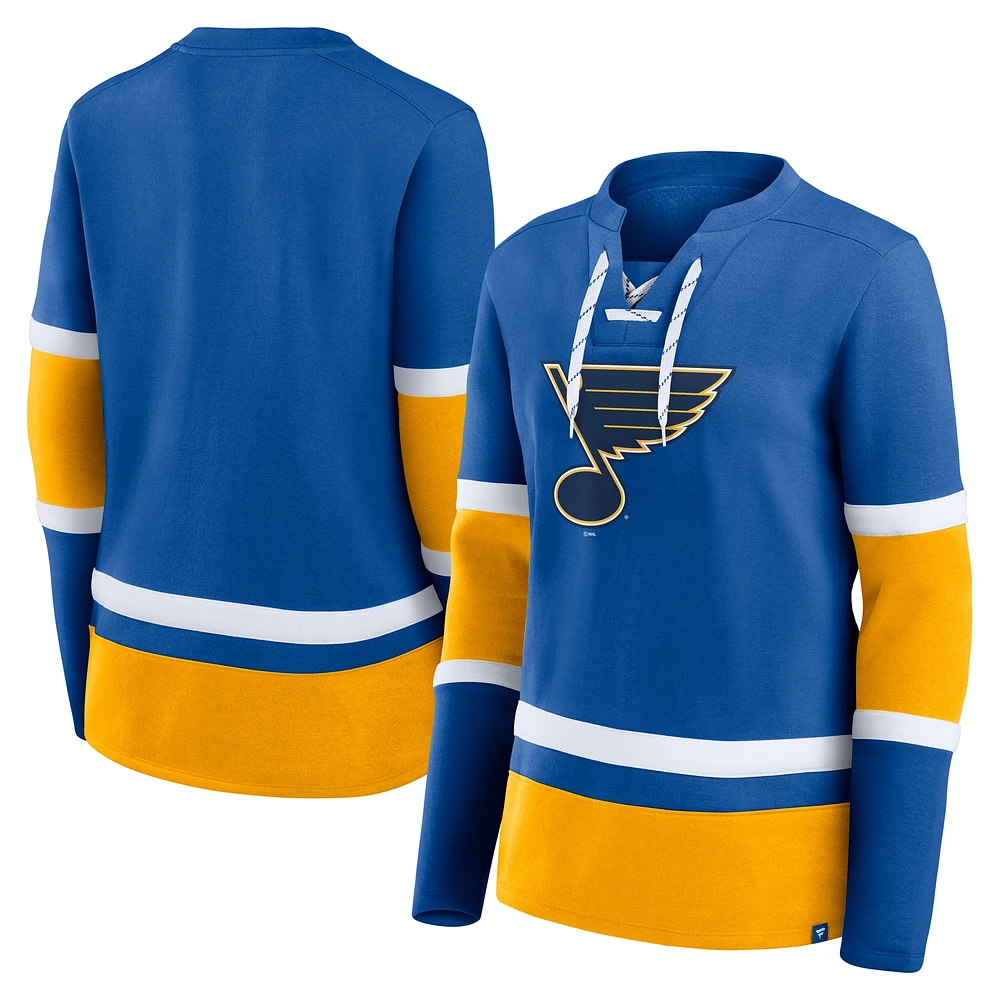 T-shirt à manches longues lacets Fanatics Blue St. Louis Blues Prime Time pour femme