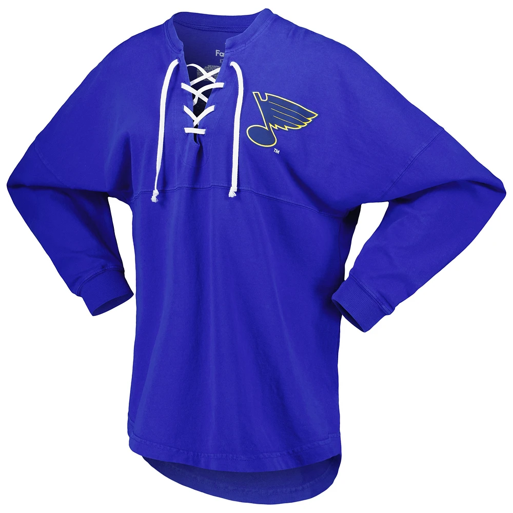 Women's Fanatics Blue St. Louis Blues Spirit Lace-Up V-Neck Long Sleeve Jersey T-Shirt