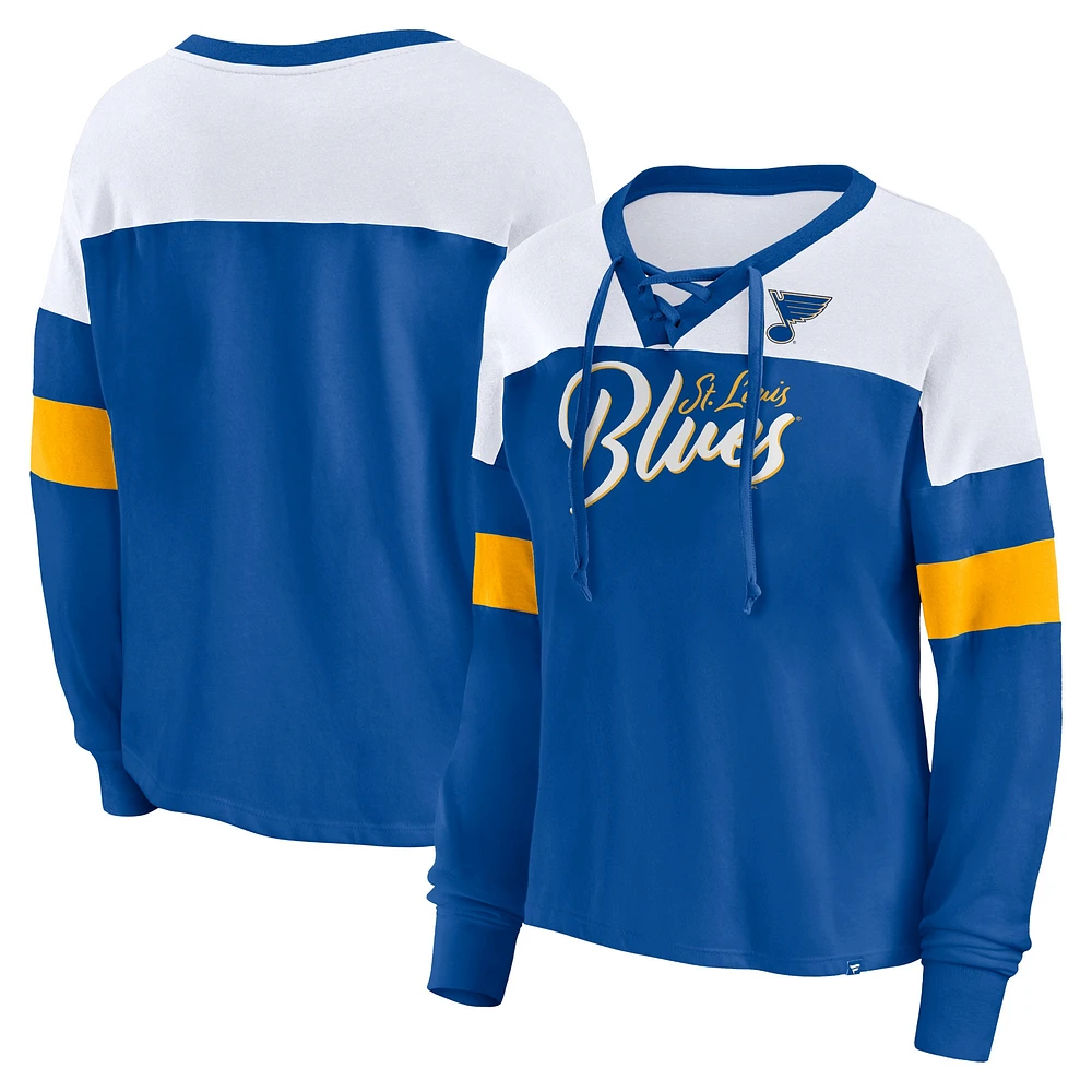 Women's Fanatics Blue St. Louis Blues Take the Shot Long Sleeve Lace-Up V-Neck T-Shirt