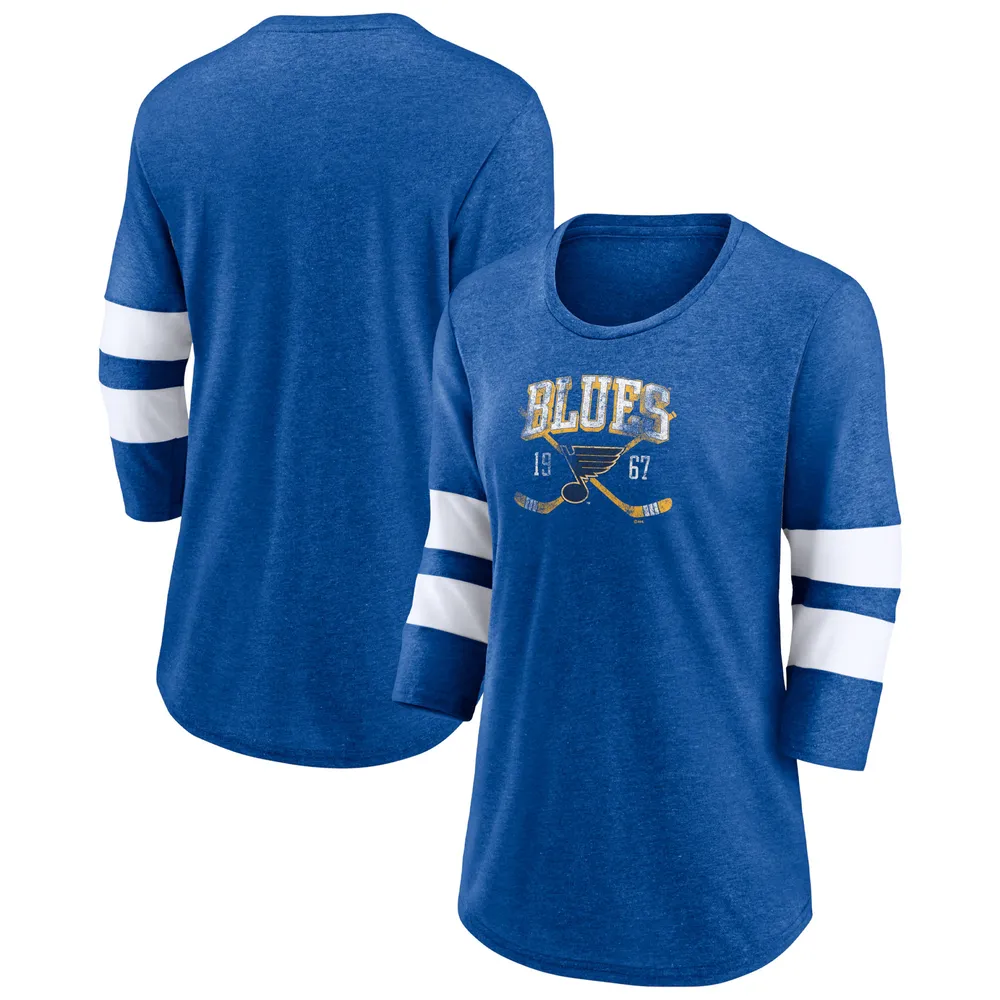 Women's St. Louis Blues Fanatics Branded Heathered Blue Team Tri-Blend  3/4-Sleeve V-Neck