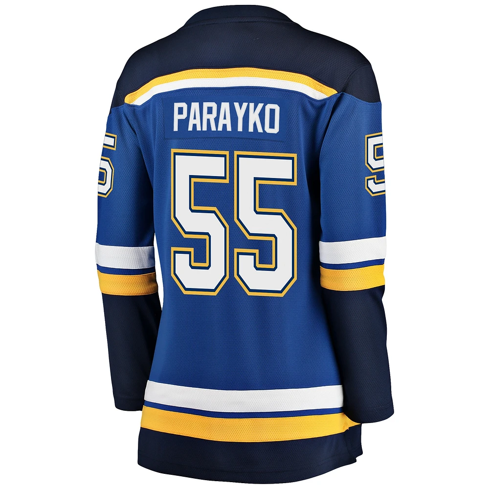 Maillot de joueur Breakaway Fanatics Colton Parayko bleu St. Louis Blues pour femmes