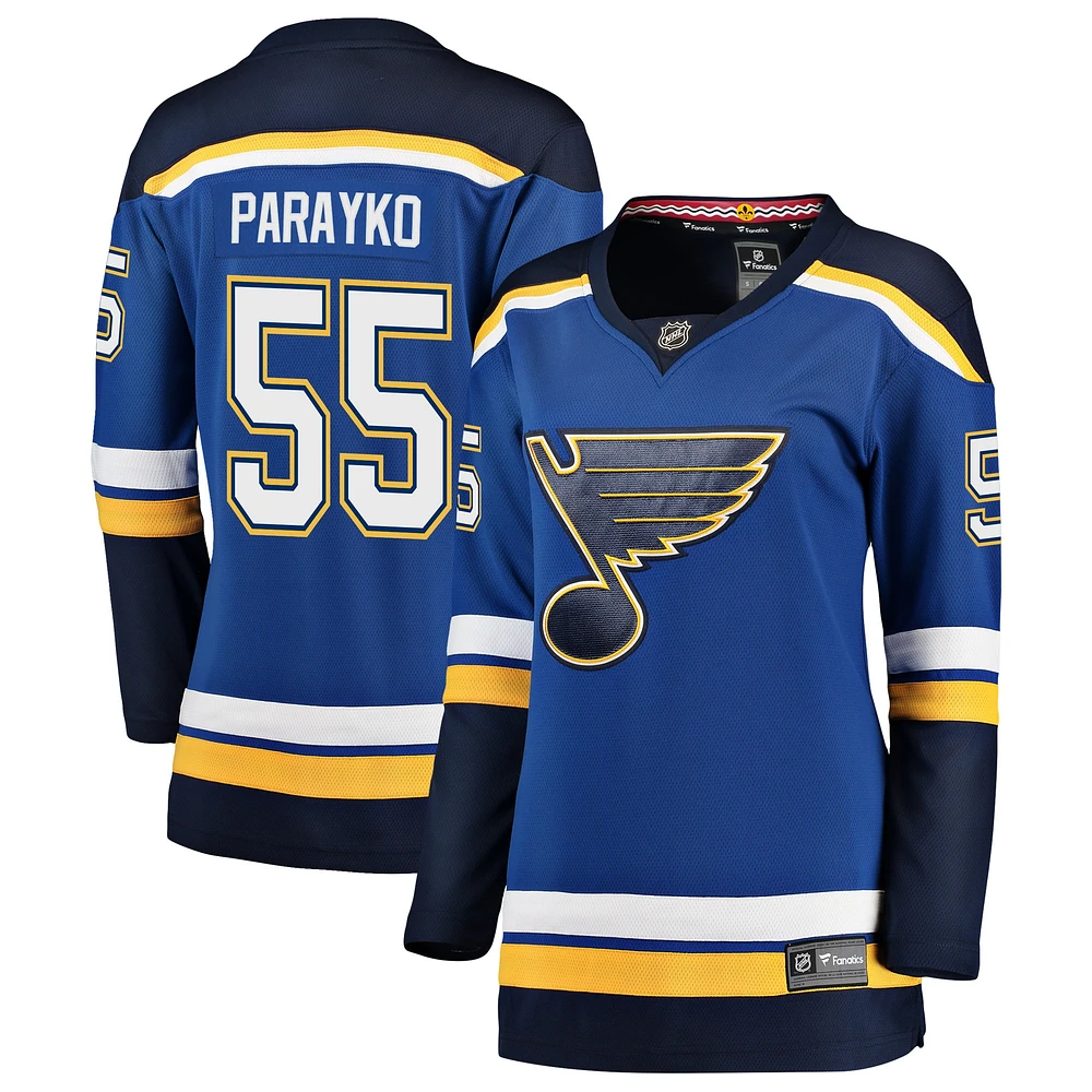 Maillot de joueur Breakaway Fanatics Colton Parayko bleu St. Louis Blues pour femmes