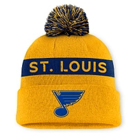 Women's Fanatics Gold/Navy St. Louis Blues Authentic Pro Rink Cuffed Knit Hat with Pom