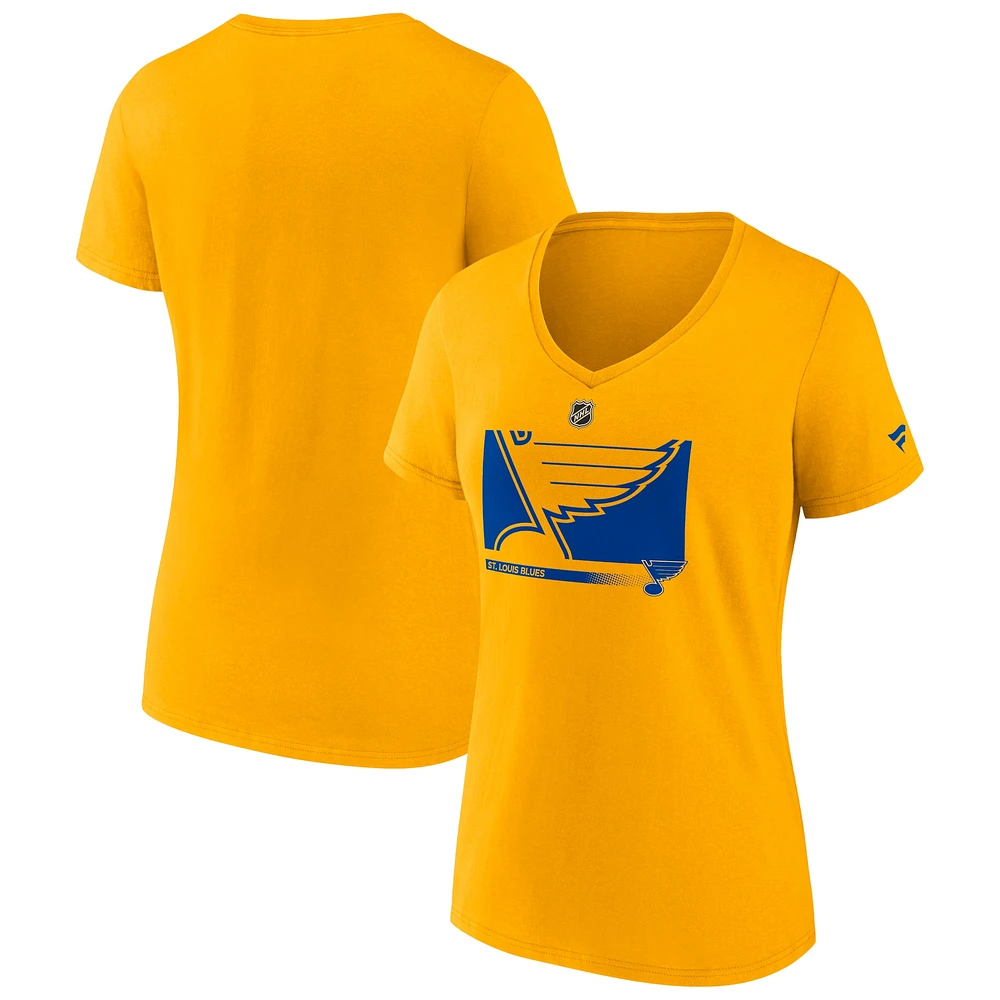 T-shirt à col en V avec logo secondaire Fanatics Gold St. Louis Blues Authentic Pro Core Collection pour femmes