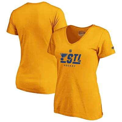 T-shirt à col en V avec logo secondaire Fanatics Gold St. Louis Blues Authentic Pro pour femmes