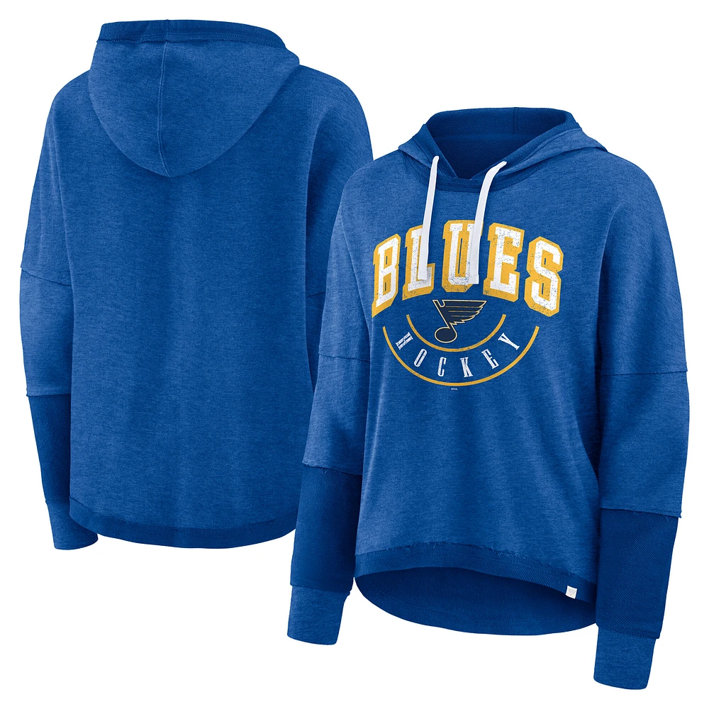 Women's Fanatics Heather Blue St. Louis Blues Lux Lounge Helmet Arch Pullover Hoodie