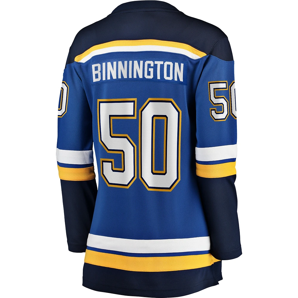 Fanatics Jordan Binnington pour femmes, bleu, maillot de joueur échappé à domicile des Blues St. Louis