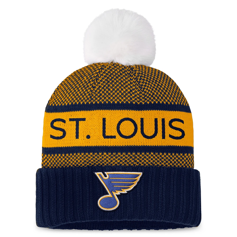 Women's Fanatics  Navy/Gold St. Louis Blues Authentic Pro Rink Cuffed Knit Hat with Pom