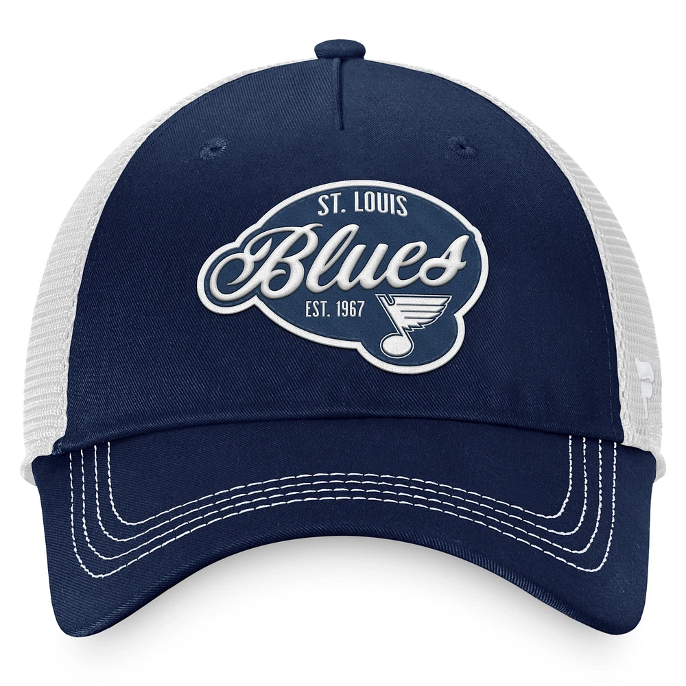 Casquette ajustable St. Louis Blues Fundamental Trucker Fanatics pour femmes, bleu marine/blanc