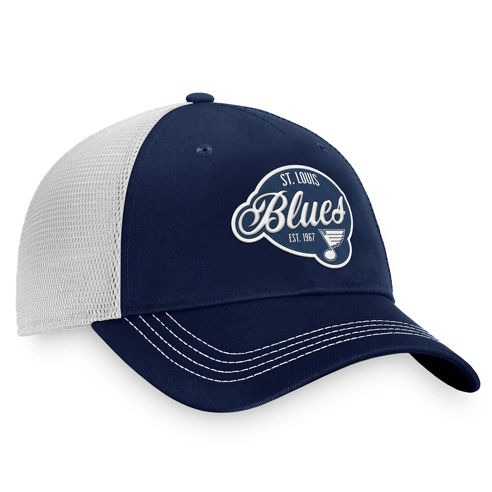 Casquette ajustable St. Louis Blues Fundamental Trucker Fanatics pour femmes, bleu marine/blanc