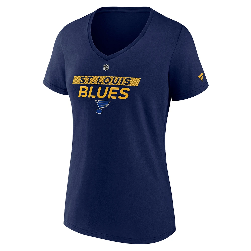 T-shirt à col en V pour femme Fanatics Blues de St. Louis Authentic Pro Core bleu marine