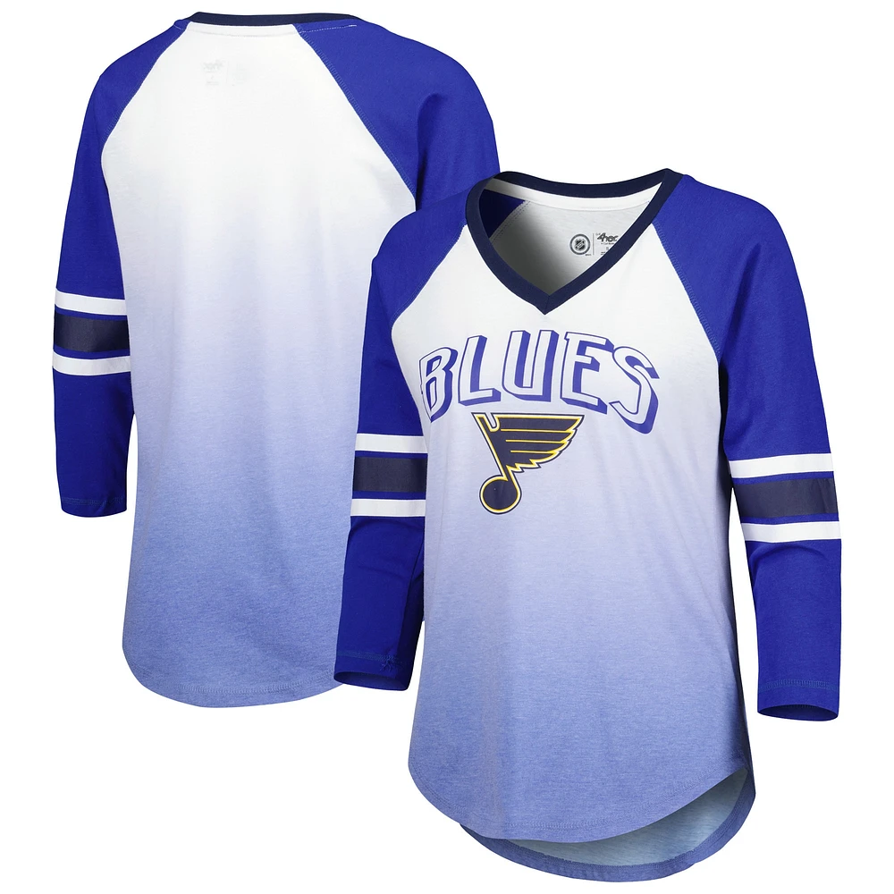 T-shirt bleu à manches 3/4 et col en V G-III 4Her de Carl Banks pour femmes, St. Louis Blues Lead Off Tri-Blend Raglan