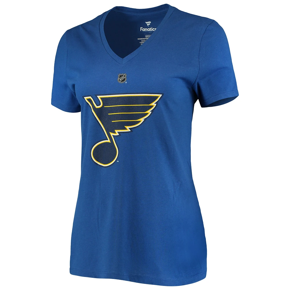 T-shirt à col en V Jordan Binnington bleu pour femme avec nom et numéro de l'équipe authentique des Blues St. Louis