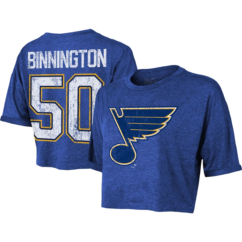 Majestic ThreadsT-shirt court avec nom et numéro Jordan Binnington Blues St. Louis pour femme