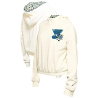 Women's New Era Cream St. Louis Blues Glam Game Quarter-Zip Cropped Floral Hoodie Pullover