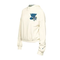 Women's New Era Cream St. Louis Blues Glam Game Quarter-Zip Cropped Floral Hoodie Pullover