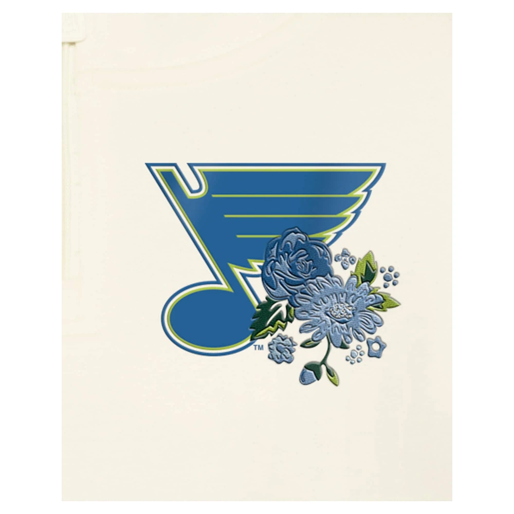 Women's New Era Cream St. Louis Blues Glam Game Quarter-Zip Cropped Floral Hoodie Pullover