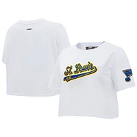 Women's Pro Standard White St. Louis Blues Boxy Script Tail Cropped T-Shirt