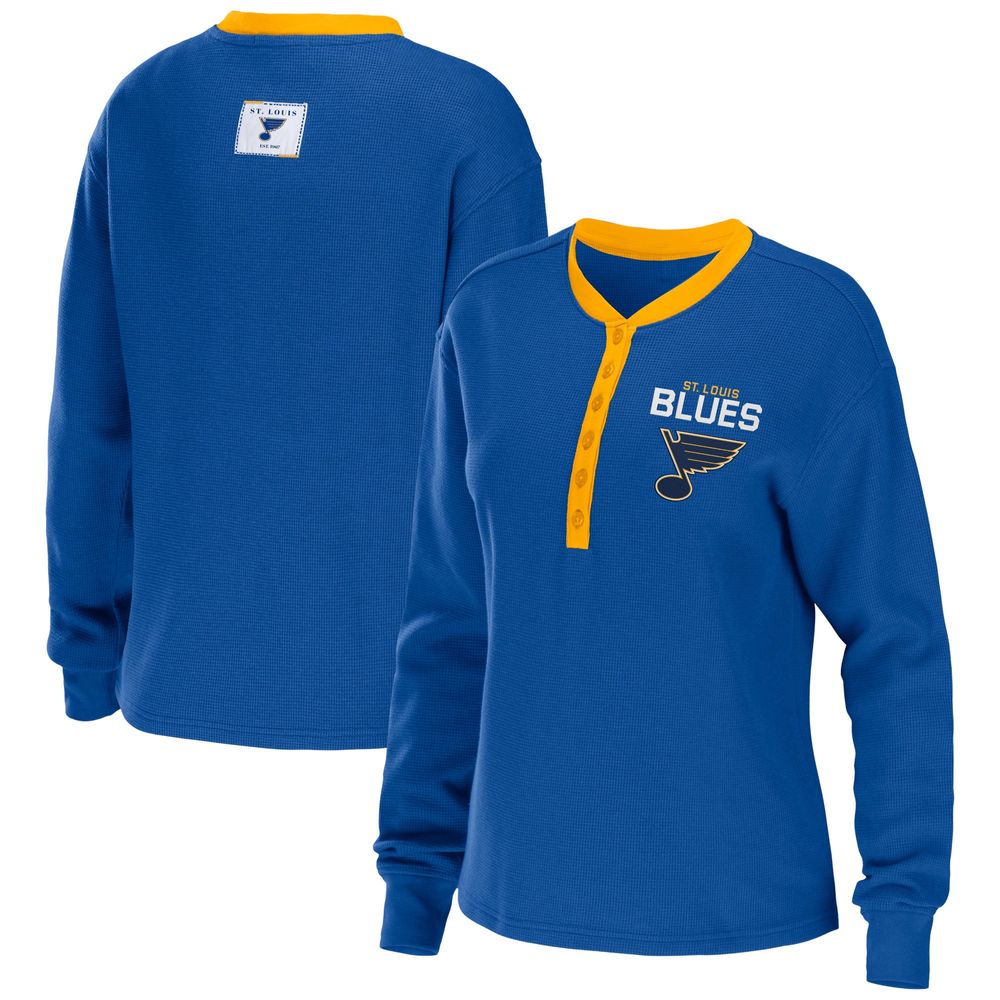 Women's WEAR by Erin Andrews Blue St. Louis Blues Waffle Henley Long Sleeve T-Shirt