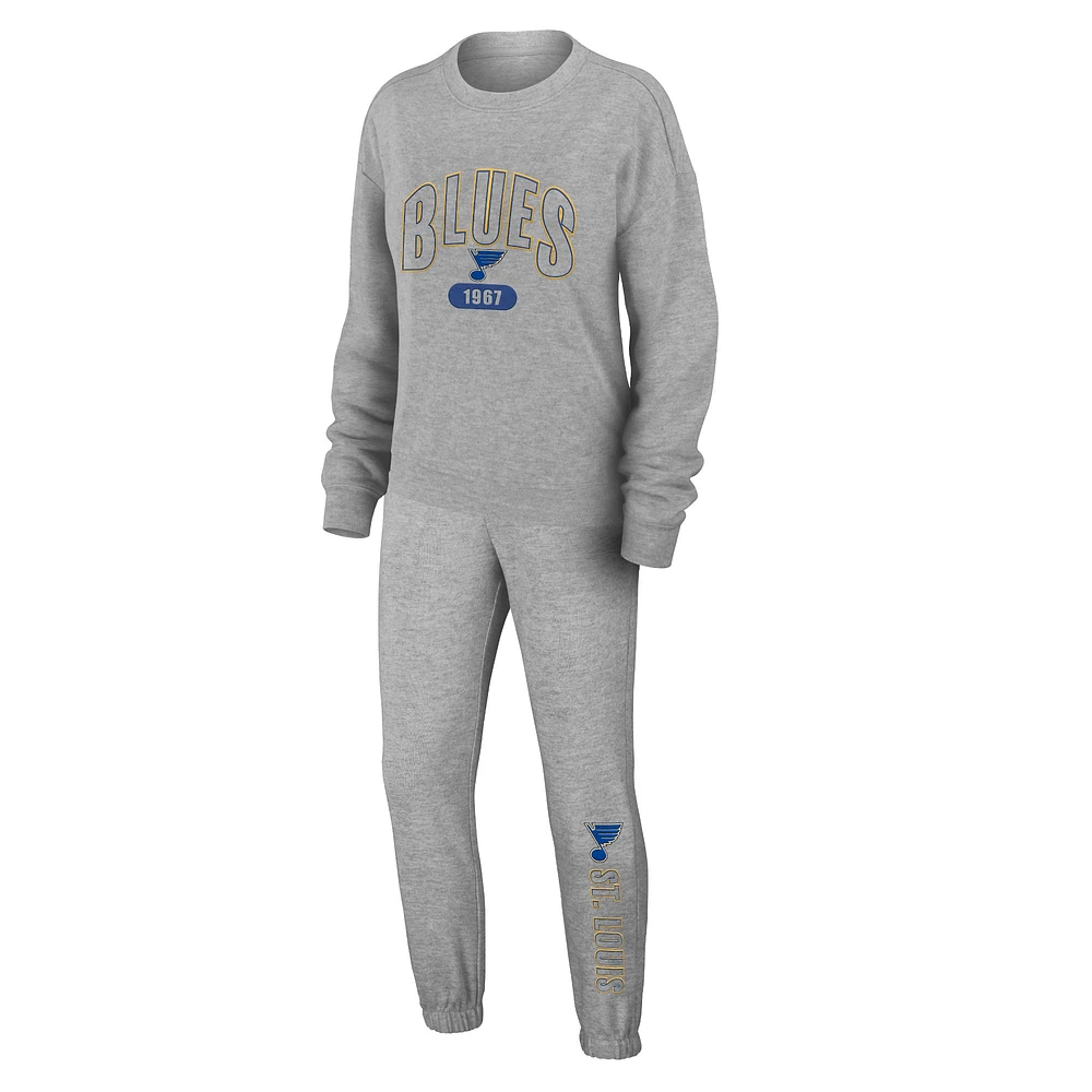 Women's WEAR by Erin Andrews Heather Gray St. Louis Blues Knit Long Sleeve Tri-Blend T-Shirt & Pants Sleep Set