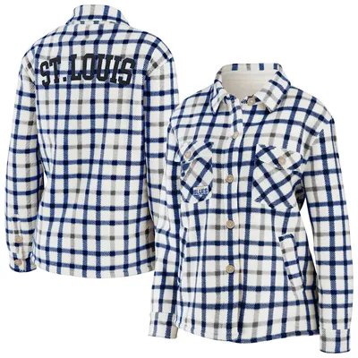 St. Louis Blues WEAR by Erin Andrews Women's Plaid Button-Up Shirt Jacket - Oatmeal