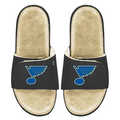 St. Louis Blues ISlide Youth Faux Fur Slide Sandals - Black/Tan