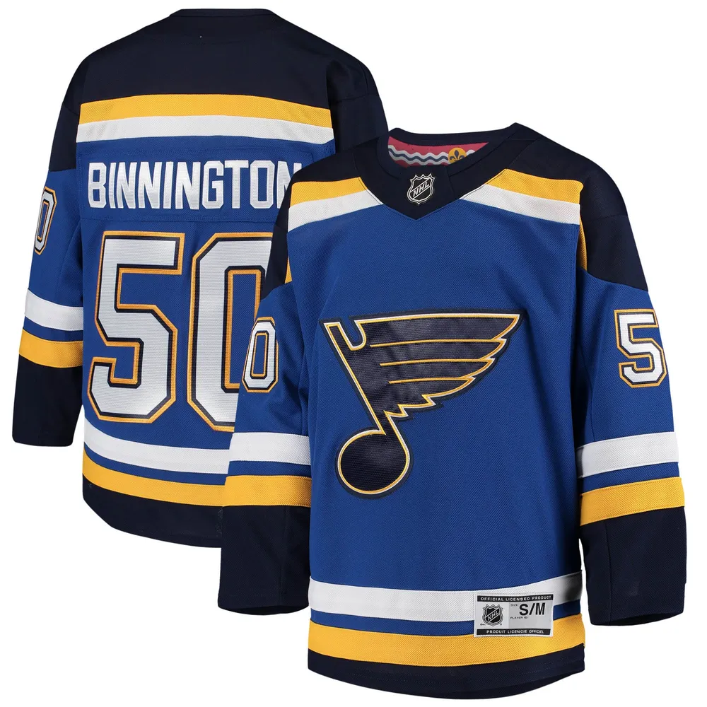 Maillot de joueur Jordan Binnington bleu St. Louis Blues Home Premier pour jeune