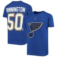 Youth Jordan Binnington Royal St. Louis Blues Player Name & Number T-Shirt