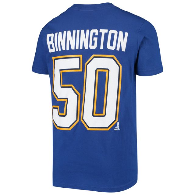 T-shirt avec nom et numéro du joueur Jordan Binnington Royal St. Louis Blues pour jeune