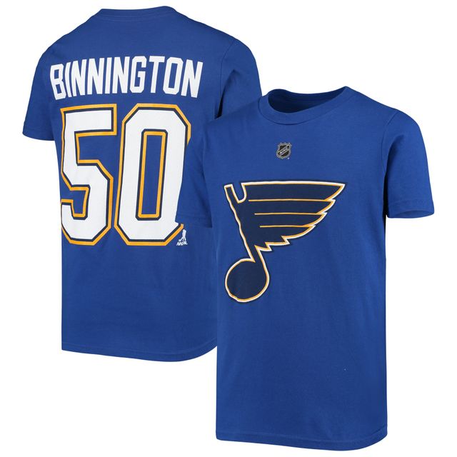 T-shirt avec nom et numéro du joueur Jordan Binnington Royal St. Louis Blues pour jeune