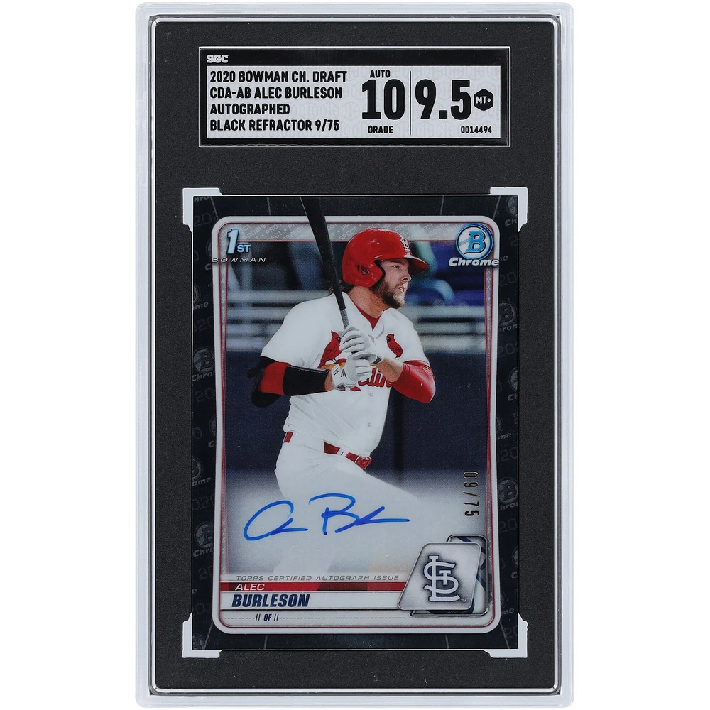 Alec Burleson St. Louis Cardinals Autographié 2020 Bowman Chrome 1er Bowman Black Refractor #CDA-AB #9/75 SGC Authentifié 9.5/10 Carte